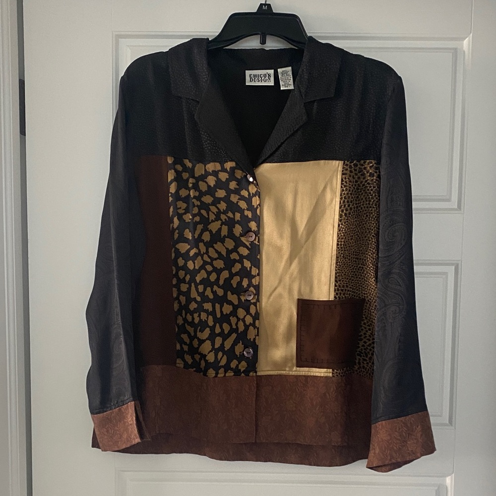 Chico's Women's Patchwork Blazer - Black, Brown, Gold